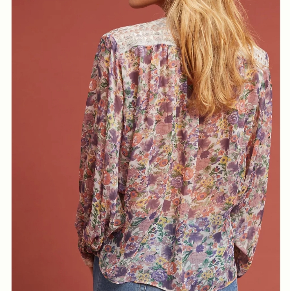 🆕 Anthropologie Ranna Gill Floral Long Sleeve Blouse. NWT - Picture 9 of 12